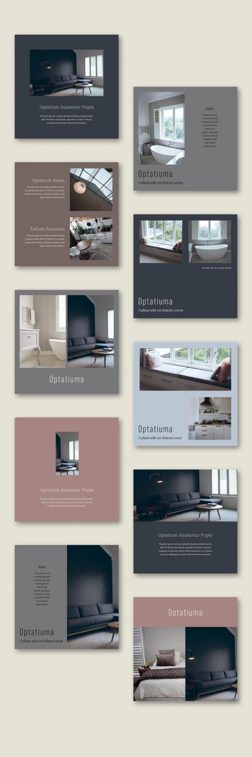 Social Media Post Set with Muted Color Block Elements - 288240814