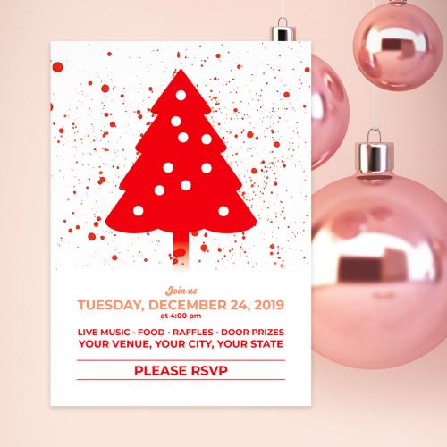Holiday Party Card Layout with Red Elements - 288734872