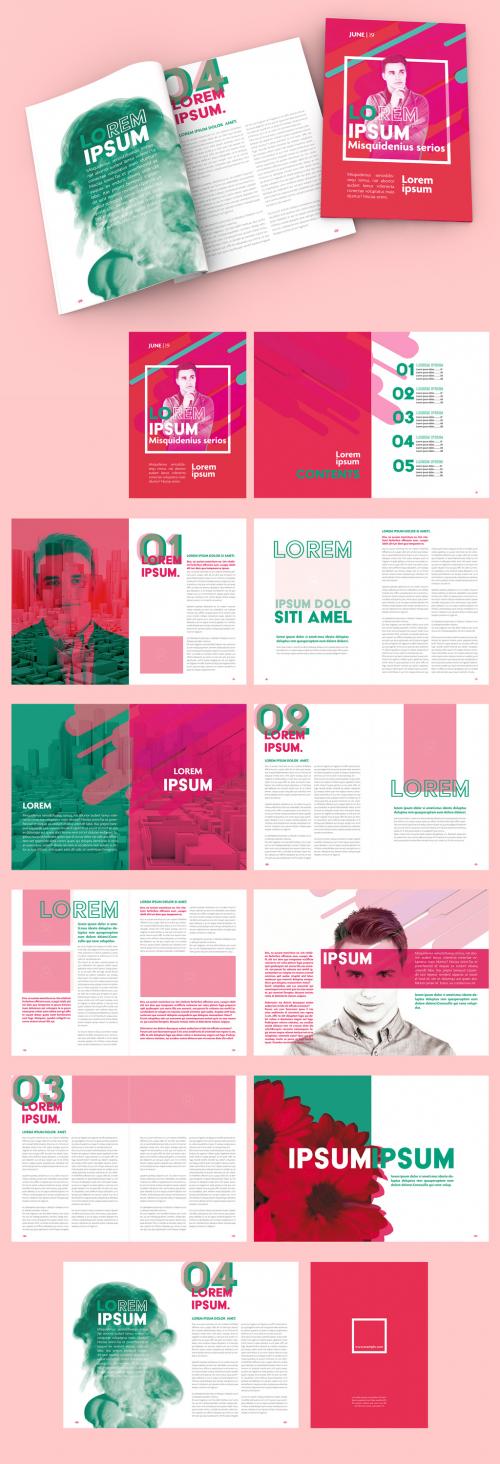 Magazine Layout with Green and Pink Elements - 288735035