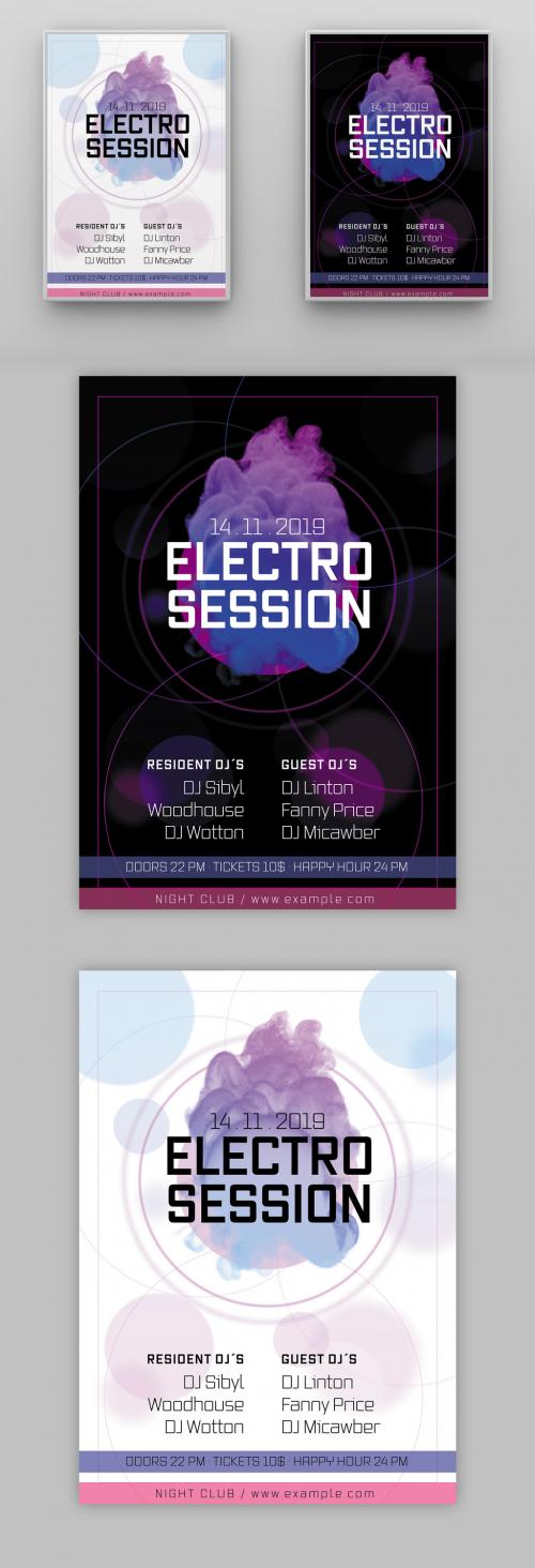 Techno Poster Layout with Purple Accents and Abstract Elements - 288735083