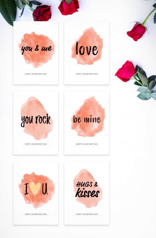 Valentine's Day Card Layout Set with Watercolor Elements - 288735234