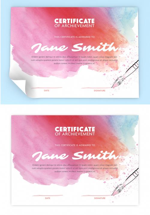 Achievement Certificate Layout with Watercolor Elements - 288735347