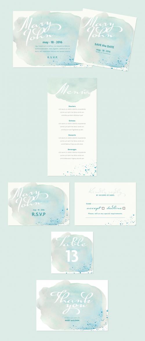 Wedding Layout Set with Watercolor Elements - 288735471