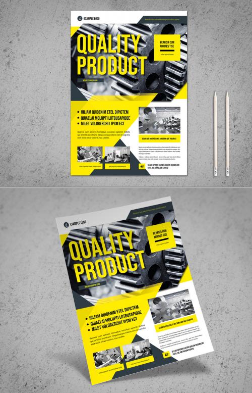 Business Flyer Layout with Yellow and Dark Marine Blue Accents - 288739637