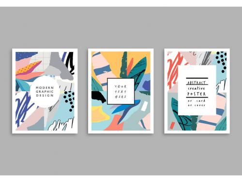 Abstract Poster Layouts with Illustrative Floral Elements - 288776609