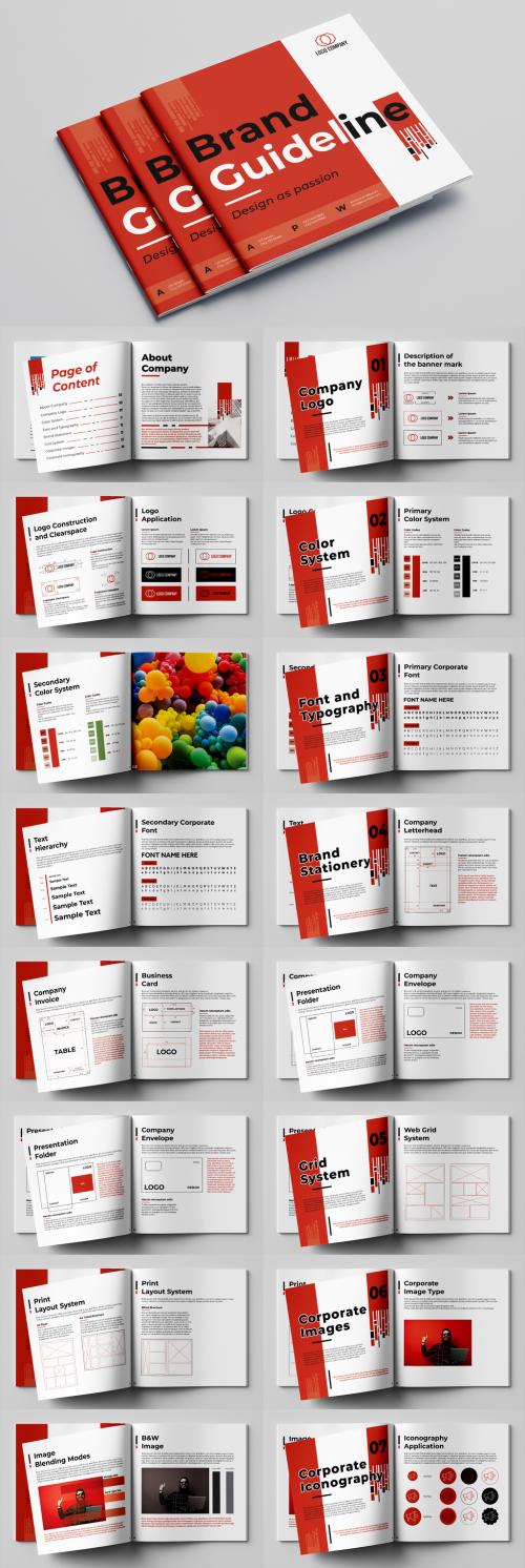 Brand Guideline Booklet Layout with Red Accents - 288977103