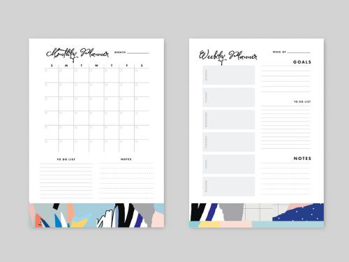 Weekly and Monthly Planner Layout with Illustrative Elements - 289560393