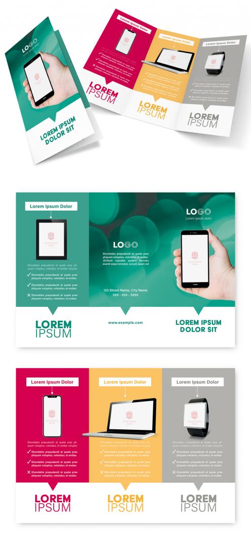 Trifold Brochure Layout with Digital Devices - 290148738