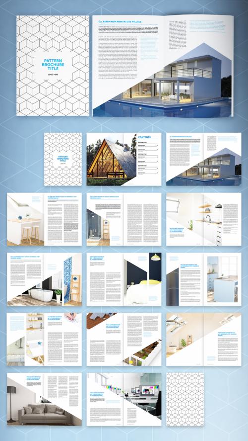 Brochure Layout with Geometric Pattern and Blue Accents - 290376658