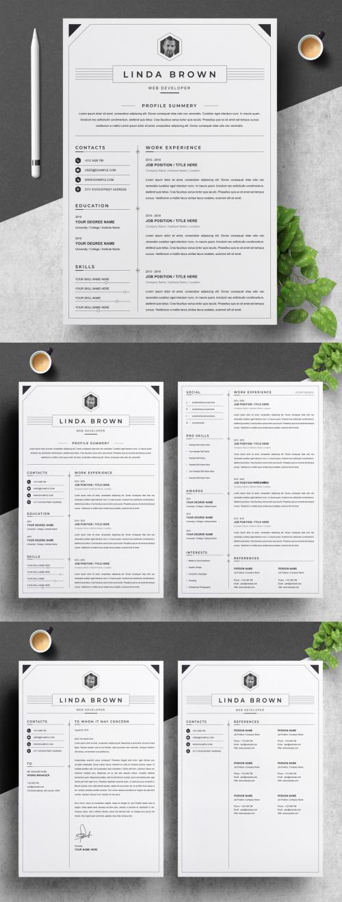 Clean Resume Layout Set with Border - 290395943