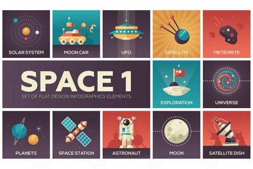 Space - set of flat design infographics elements