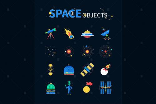 Space objects - colorful flat design style icons