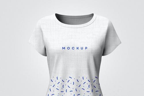 Woman T-Shirt Mockup with Editable Background