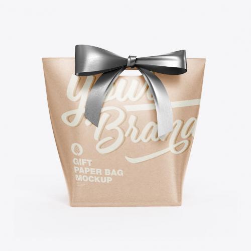 Paper Bag with Bow Mocklup