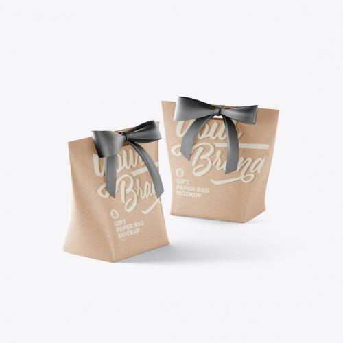 Paper Bag with Bow Mocklup