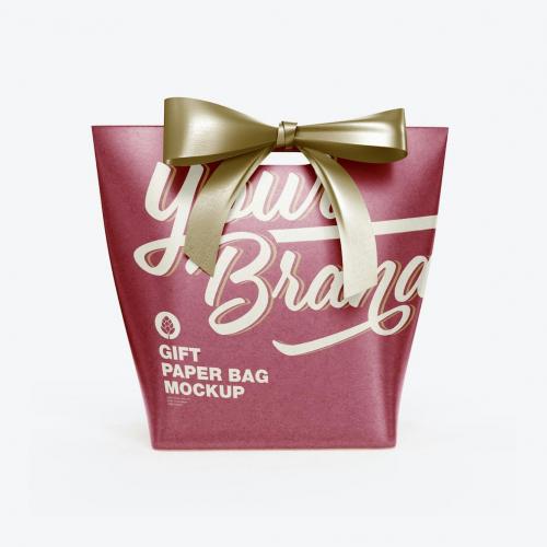 Paper Bag with Bow Mocklup