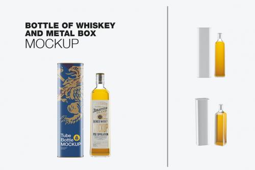 Whiskey Bottle With Luxury Box Mockup