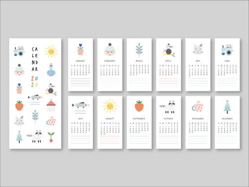 Calendar Layout with Illustrative Decor Elements - 291059791