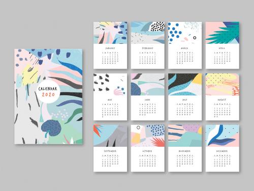 Calendar Layout with Floral Elements - 291059993