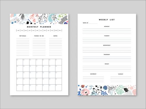 Weekly and Monthly Planner Layout with Illustrative Elements - 291384643