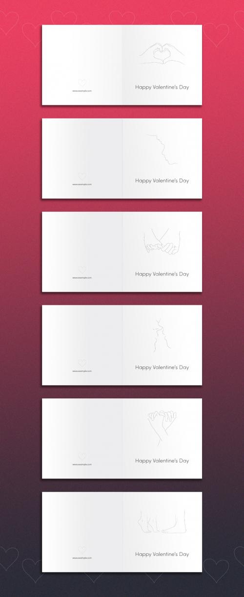 Valentine's Card Layout Set with Line Art Elements - 291540516