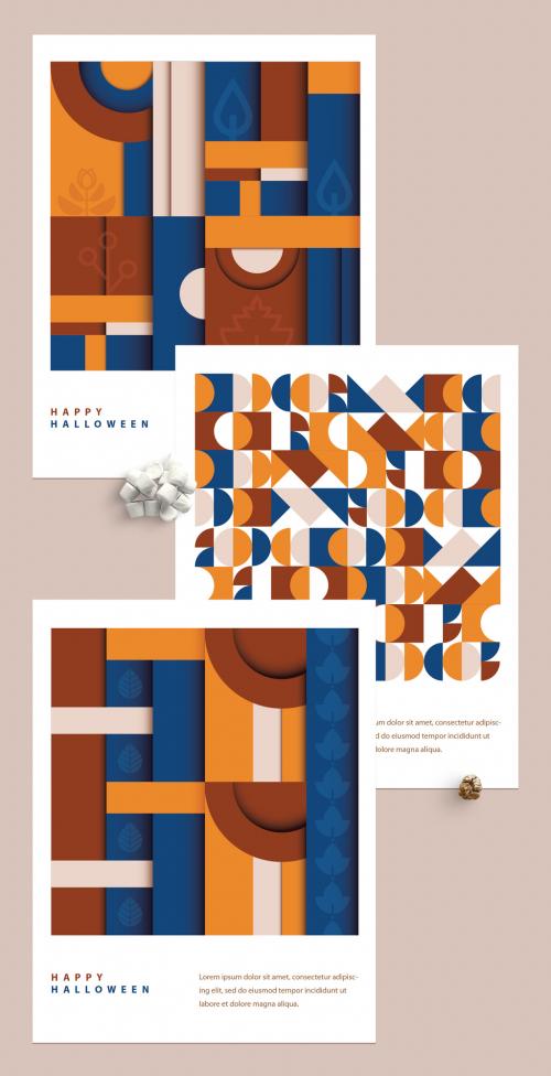 Geometric Autumn and Halloween Greeting Card Layout Set - 291544726