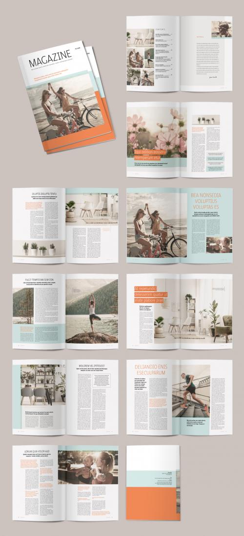 Magazine Layout with Teal and Orange Accents - 291552064