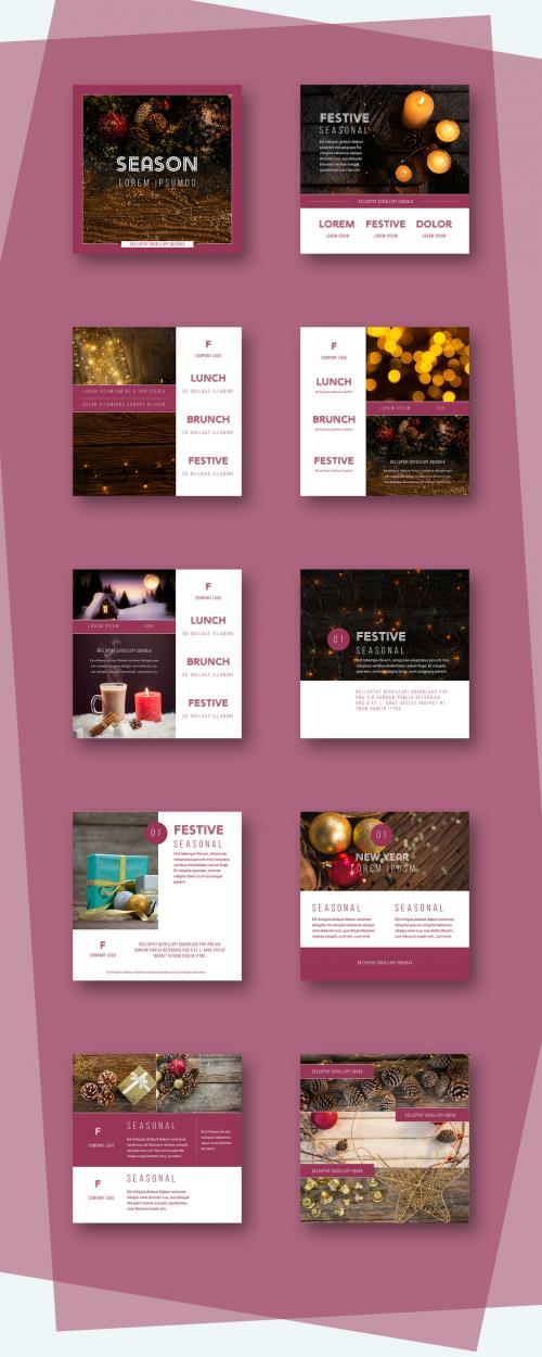 Festive Holiday Social Post Layout Set - 291765065