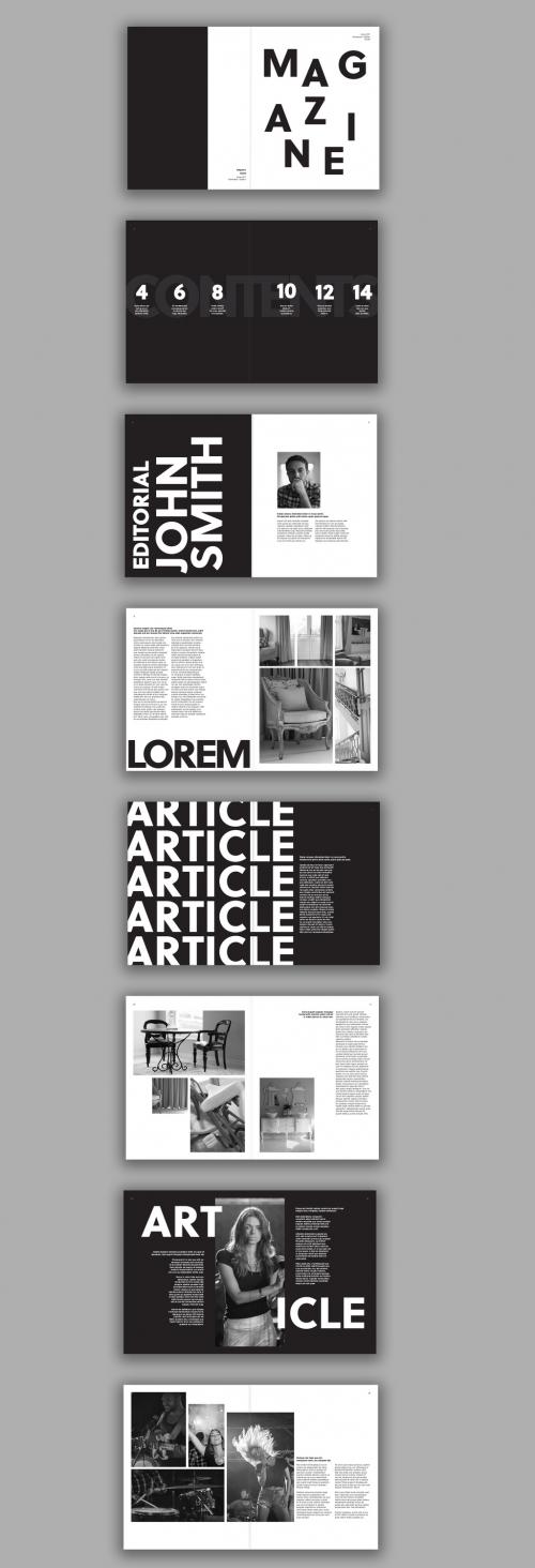 Black and White Magazine Layout with Bold Typography - 291765144