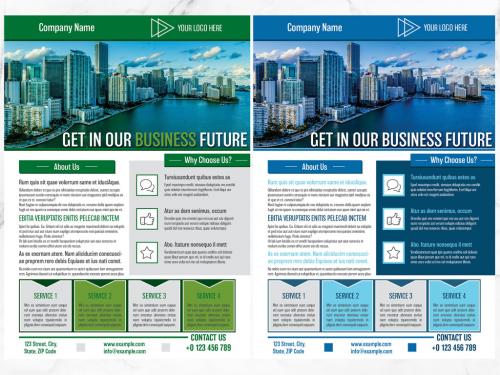 Business Flyer Layout with Green and Blue Accents - 291818295
