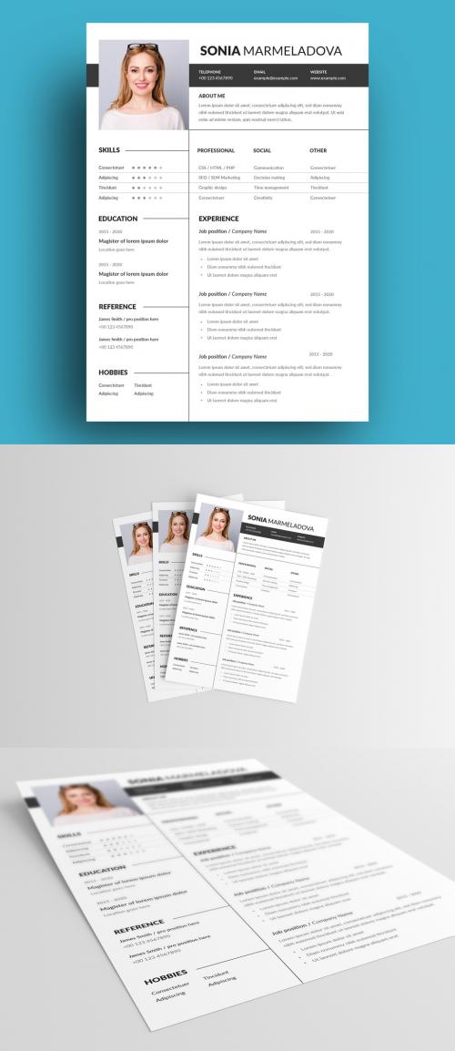 Resume Layout with Dark Accents - 291976546