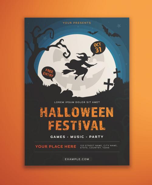 Halloween Festival Flyer Layout with Illustrative Elements - 292030903