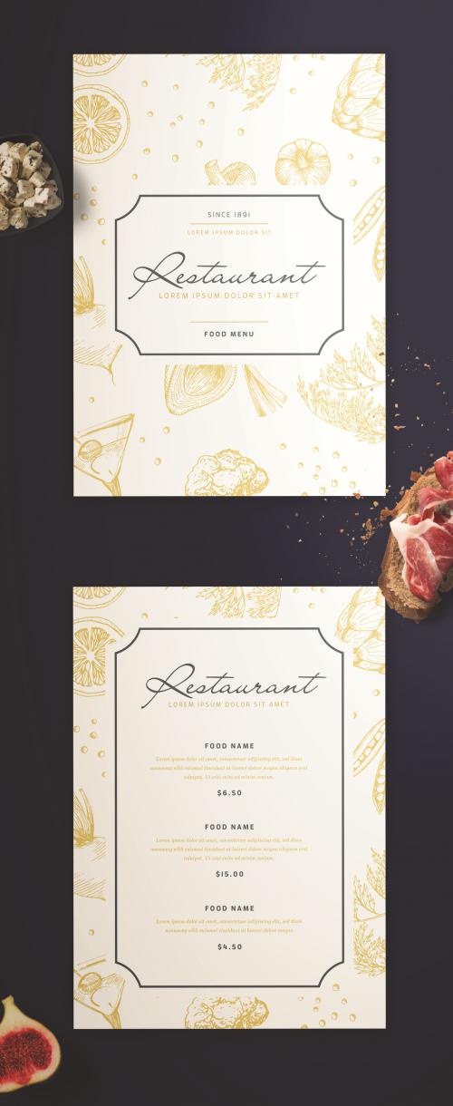 Elegant Restaurant Menu Layout with Illustrative Elements - 292030918