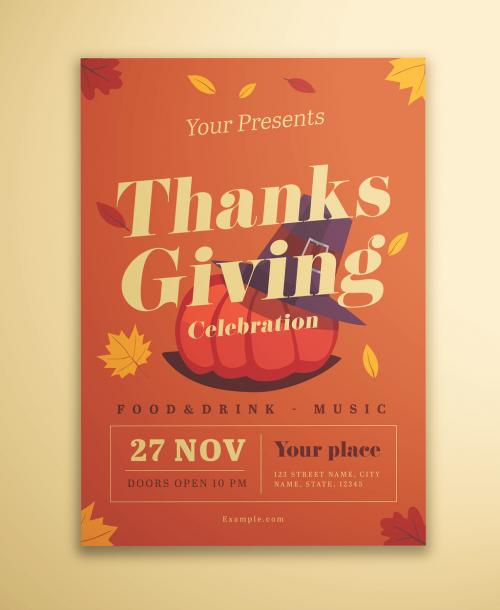 Thanksgiving Flyer Layout with Illustrative Elements - 292030927