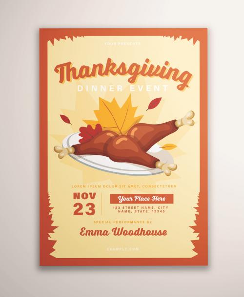 Thanksgiving Flyer Layout with Illustrative Elements - 292030950