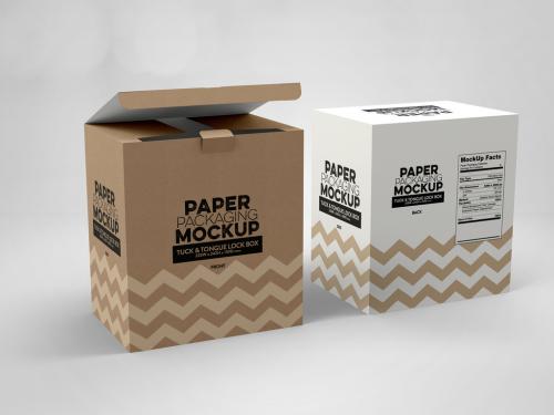 Paper Boxes Tuck and Tongue Lock Packaging Mockup - 292040924