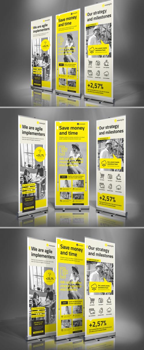 Beige Roll-up Banner Layout with Yellow Accents - 292184762