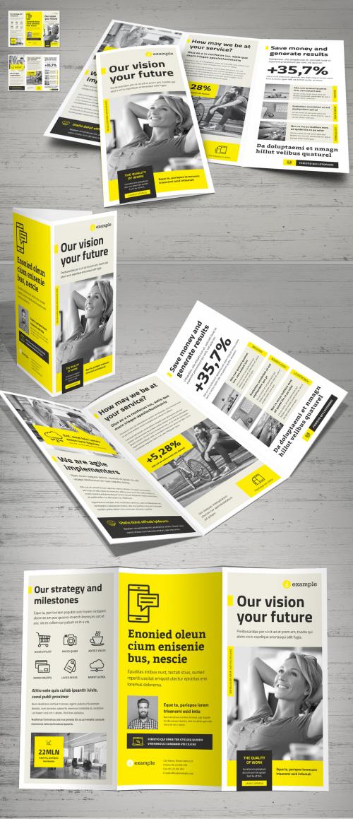 Beige Trifold Brochure Layout with Yellow Accents - 292184793