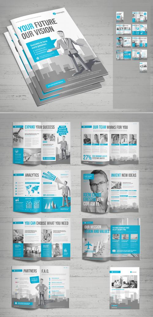 Gray Brochure Layout with Cyan Accents and Illustrations - 292184868