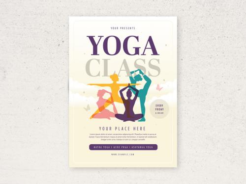 Yoga Flyer Layout with Illustrative Elements - 292236600