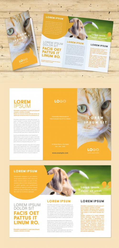 Trifold Brochure Layout with Yellow Speech Bubble Elements - 292994521