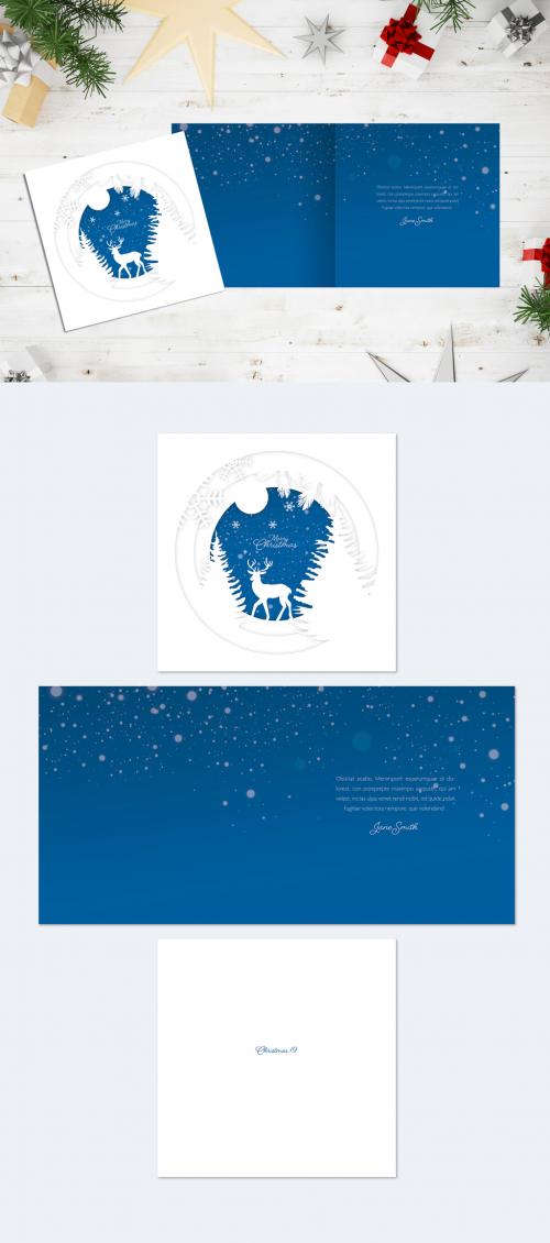 Winter Holiday Card Layout with Paper Cutout Illustration Elements - 292994609