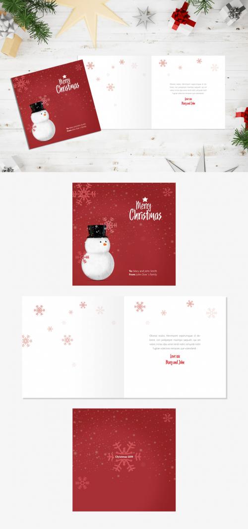 Christmas Card Layout with Snowman Illustration - 292994636