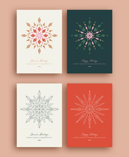 Winter Holiday Card Layout Set with Geometric Snowflake Illustration Element - 293173310