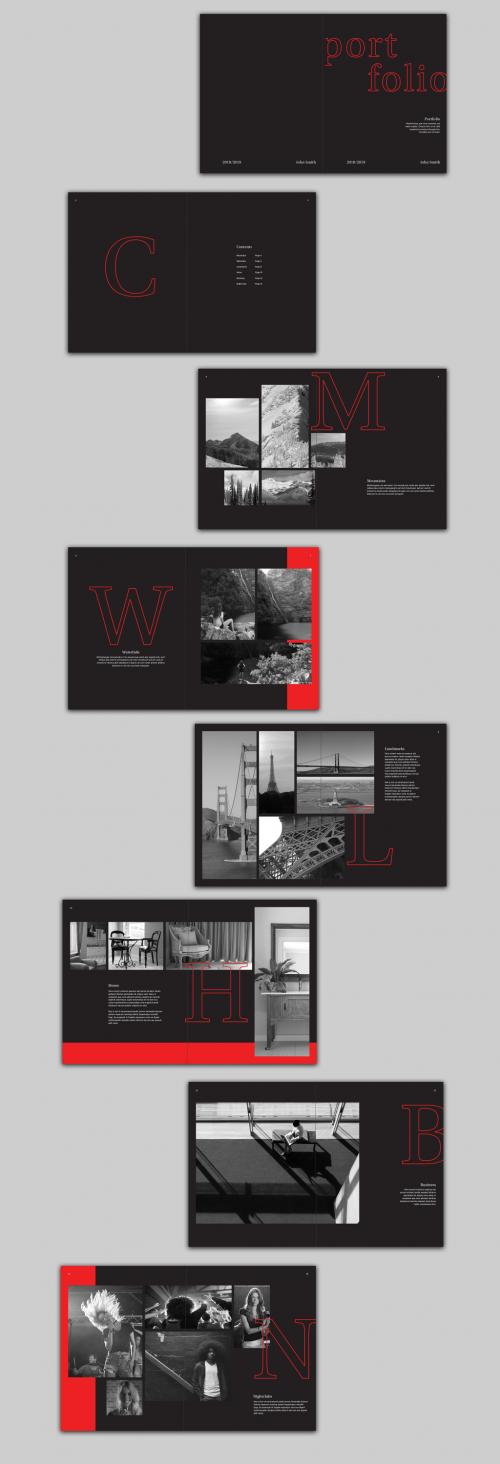 Black Portfolio Layout with Red Accents - 293178400