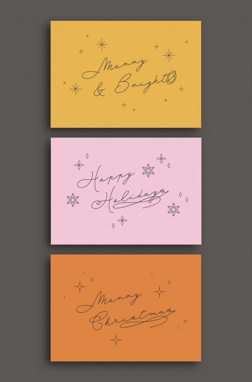 Christmas Card Layout Set with Line Art Illustration Elements - 293179638