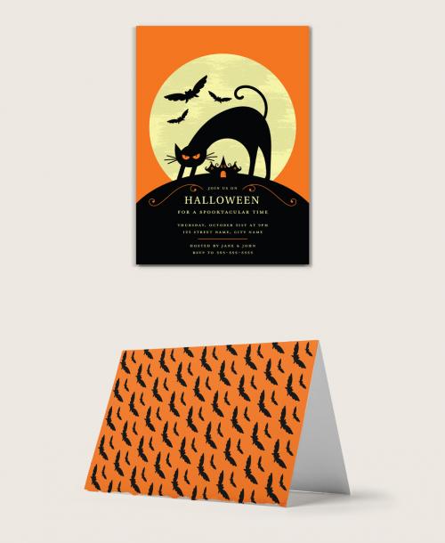 Graphic Halloween Party Invitation with Cat Card Layout - 293200209