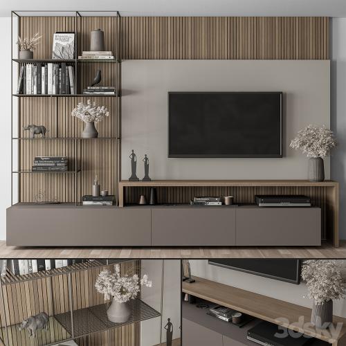 TV Wall Black and Wood - Set 36