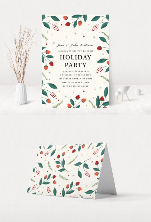 Graphic Floral Holiday Party Invitation Layout - 293200289