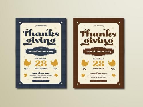 Thanksgiving Dinner Flyer Layout with Illustrative Elements - 293235592